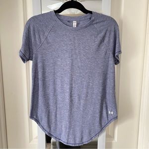 Under Armour Tee blue Heather Short Sleeve Athletic Sporty Cut Out Tee Workout